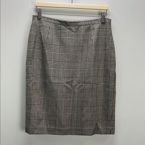 Brooks Brothers Skirt Houndstooth Pencil Black White Wool 10 Preppy Old Money